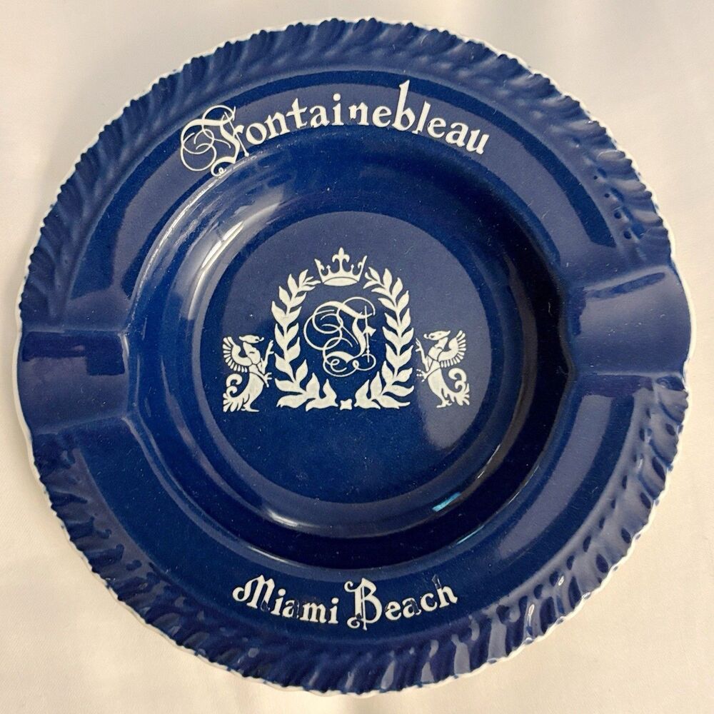 Fontainebleau Miami Beach Hotel Blue Ceramic Ashtray Florida Vintage 1950's